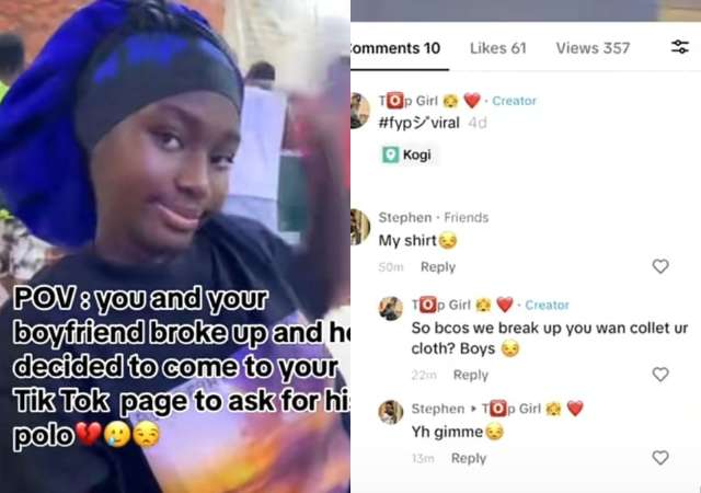 “My Shirt” – Man Storms Ex-Girlfriend’s TikTok Page Requesting for His Polo Back After They Broke Up