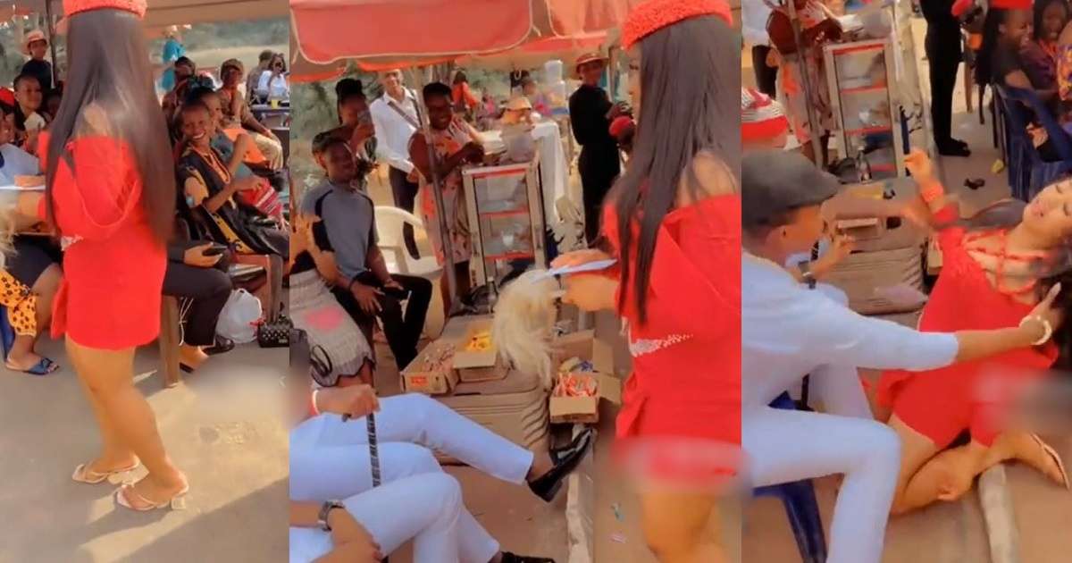 Video of a Nigerian Bride Collapsing While Presenting Wine to Her Groom During Their Wedding Ritual Goes Viral (WATCH)