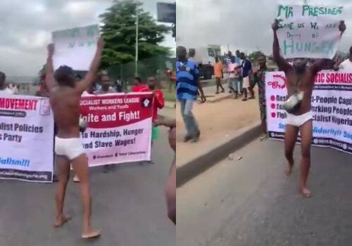 Day 5: Half-Dressed Man, Others Continue #EndBadGovernance Protest in Lagos (Photos)