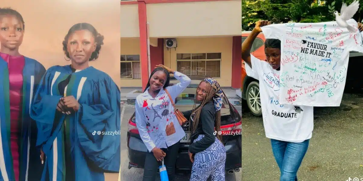 Nigerian Lady Signs Out of University, Holds Shirt in Tribute to Late Coursemate