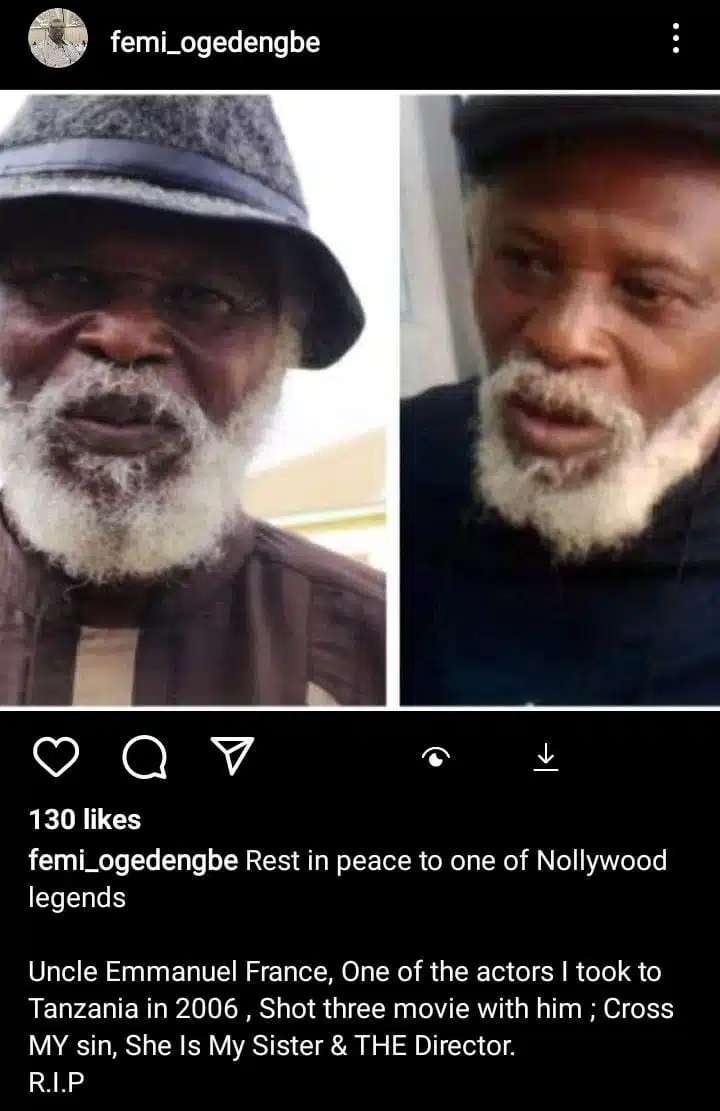 Veteran actor, Emmmanuel France reportedly passes away