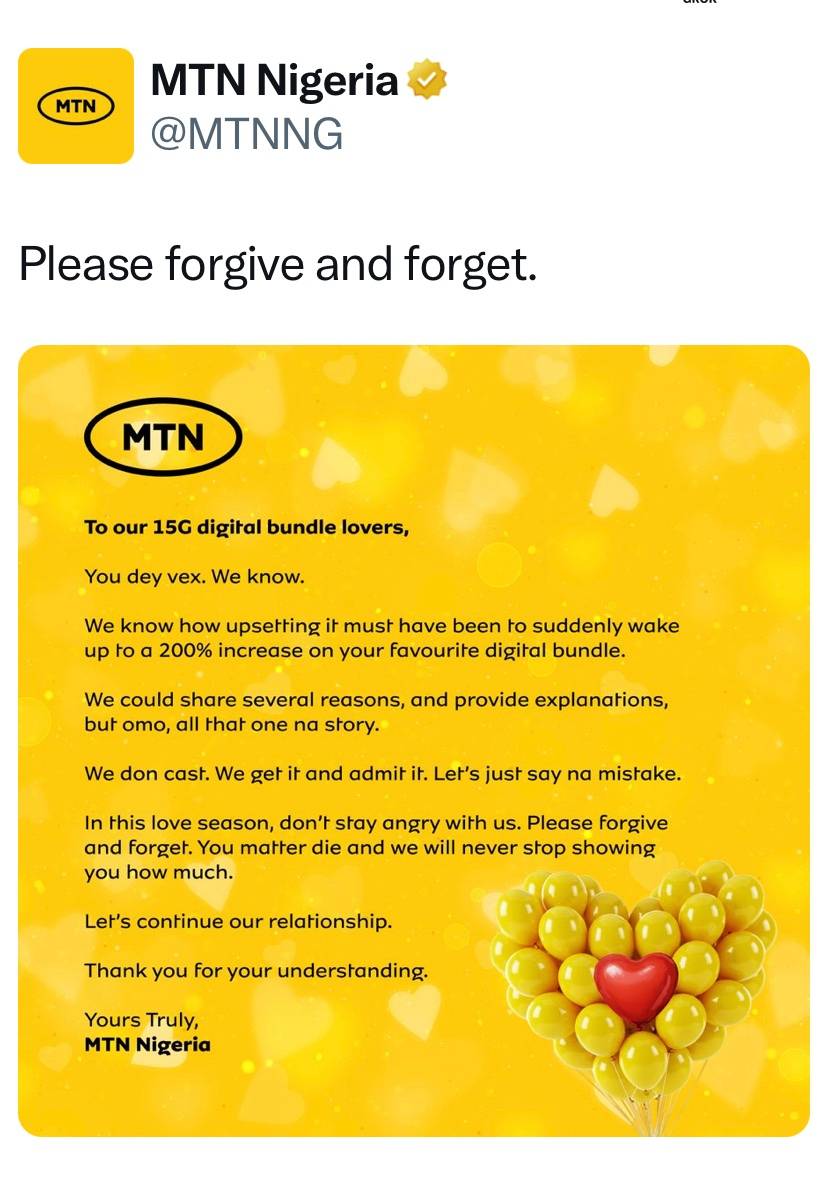 Tariff Hike: MTN apologizes to Nigerians