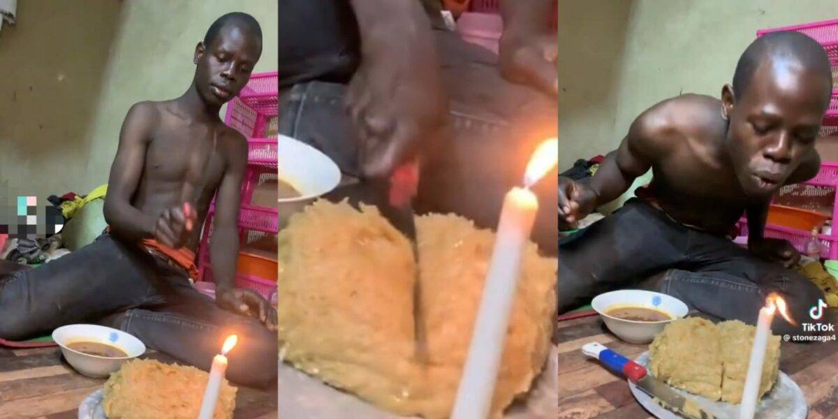 Man Uses Eba As Birthday Cake Amid Economic Hardship